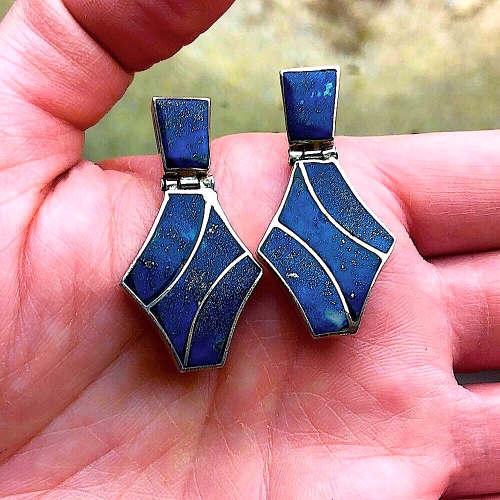 Native American Genuine Lapis Lazuli Sterling Silver Earrings
